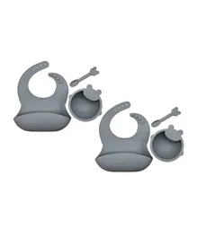Pixie Waterproof Silicon Bib + Feeding Set Pack of 2 - Grey