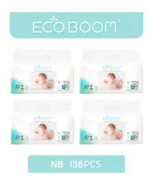 Eco Boom Premium Bamboo Diapers Size 1 Pack of 4 - 136 Pieces