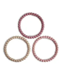 Mushie Silicone Pearl Teether Bracelets 3-Pack - Linen/Peony/Pale Pink