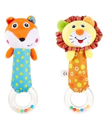 Pixie Baby Fox Rattle Toy + Lion Rattle Toy - Multicolour