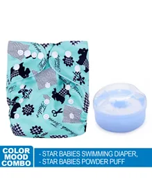 Star Babies Combo Pack Reusable Swim Diaper & Powder Puff - Blue
