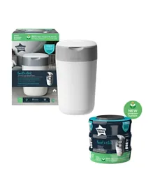 Tommee Tippee Twist & Click Nappy Disposal Sangenic Bin (With 1 Preloaded Cassette) + 3 Extra Cassettes - White