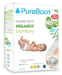 PureBorn Daisy Organic Nappies Value pack New Born - 68 Pieces
