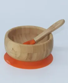 Mori Mori Round Suction Bamboo Bowl with Spoon – Orange