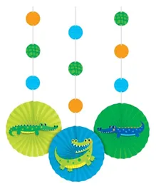 Creative Converting Alligator Party Hanging Decor with Cutouts & Paper Fans - Pack of 3