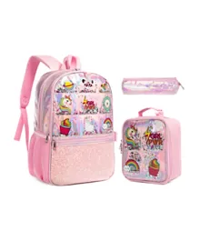 Eazy Kids School Bag Lunch Bag Pencil Case Set Girl Things Pink - 16 Inches