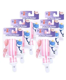 Pixie - Pacifier Holder  Stripe Print Pack of 6 - Pink