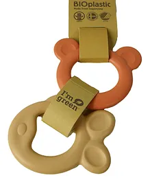 Dantoy Bioplastic Tiny Teether Ring Bear & Fish - Coral/Beige