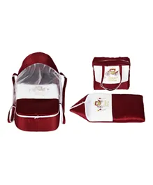 سرير حمل محمول للأطفال ليتل آنجل مع حقيبة نوم وحقيبة حفاضات - أحمر/كريمي