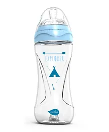 زجاجة رضاعة من مجموعة ميميك من نوفيتا مع حلمة مبتكرة ونظام مضاد للمغص بلون أزرق فاتح 6051 - 330 مل