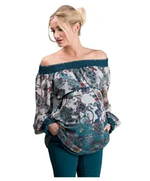 Mums & Bumps Sara  Floral Print Maternity Tunic - Blue