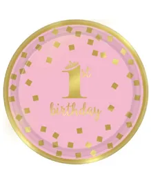 Party Centre 1st Birthday Pink & Gold Round Metallic Paper Plates - Pack of 8