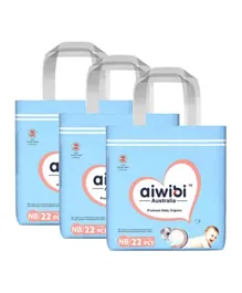 Aiwibi Air & Dry Premium Baby Diapers Bundle Size 1 Pack Of 3 - 22 Pieces (Each)