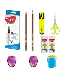 Maped SP School Kit No 020 9 Piece Geometry Set + Pencil + 3 Sharpeners + Eraser + Scissors