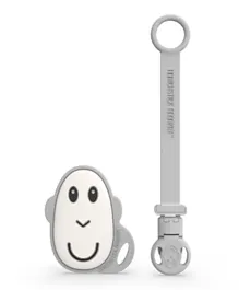 Matchstick Monkey Flat Face Teether & Soother Clip Set - Cool Gray