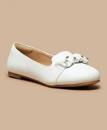 Little Missy Embellished Slip On Ballerina Shoes - White