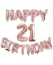 Party Propz 21st Birthday Foil Balloons “Happy Birthday” Banner and No. 21 Foil Balloon Combo - Rose Gold
