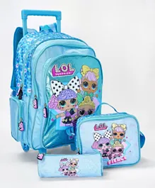 L.O.L Classic Trolley Backpack + Lunch Bag + Pencil Case Set Blue - 18 Inches