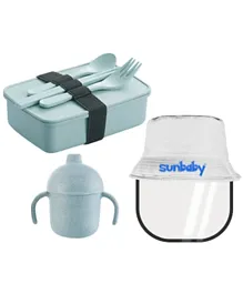 Star Babies Blue Back to School Combo Eco-Friendly Lunch Box Set with Water Bottle & Free Kids Hat with Shield - Pack of 4