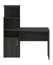 Skyland L-Shape Computer Desk With Swing Door & Open Shelves - Dark Wood