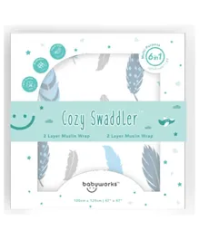 Babyworks Cozy Swaddler 2 Layer Muslin Wrap - Blue Feather