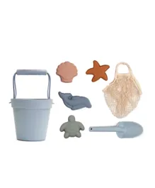 Cherubbaby Silicone Scrunch Beach Toys - Bucket, Spade & Mould Set with Cotton Mesh Tote - Storm