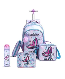 Eazy Kids Mermaid School Trolley Backpack With Pencil Case, Lunch Box, Lunch Bag, Water Bottle and Sandwich Cutter Set, BPA Free, Leak Proof, Eco Friendly, Freezer Safe, 3 Years+, Blue - 18 Inches