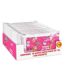 Shopkins Wipes Mega Pack of 10 Pink - 100 Wipes