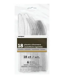 Unique Cutlery Silver Glitter - 18 Pieces