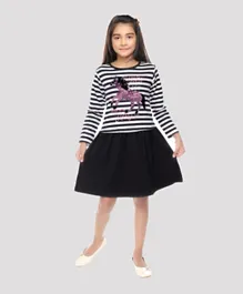 Flower Girl Striped Dress - Black