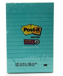 3M Post it Super Sticky Notes 4645-3SSMIA  Miami Collection Lined 3 Pads - 135 Sheets