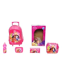 Disney Princess Trolley Backpack + Pencil Pouch + Lunch Bag + Lunch Box + Water Bottle - Set of 5