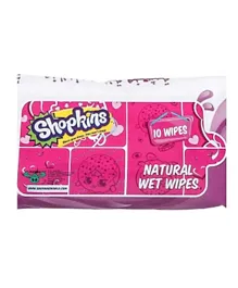Shopkins Natural Wet Wipes Pack of 10 Wipes - Pink