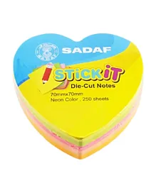 SADAF Heart-Shape Adhesive Sticky Notes - 250 Sheets, Easy Reposition, Quality Paper, Age 5 Years+