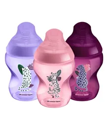 Tommee Tippee Closer to Nature Slow-Flow Baby Bottles with Anti-Colic Valve Jungle Pinks Pack of 3 - 260mL