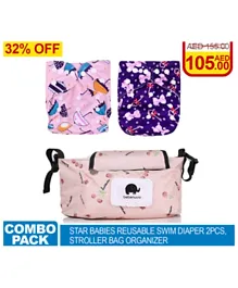 Star Babies Combo Swim Diaper Pack of 2 + 1 Stroller Diaper Bag- Multicolor