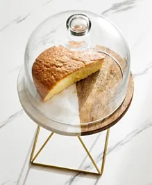 HomeBox Blanca Marble Cake Holder with Cover and Metal Stand