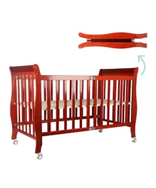 MOON Wooden Foldable Baby Crib With 3 Level Height Adjustment - Brown