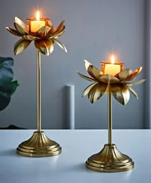 HomeBox Kyra Metal Lotus Tealight Candleholder Stand - Set of 2