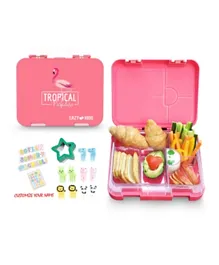 Eazy Kids 6 & 4  Convertible Bento Lunch Box with Food Picker and Cutter - Flamingo Pink