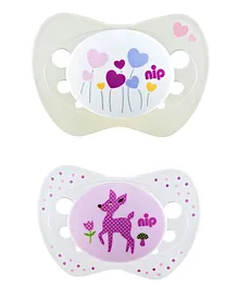 Nip Life Silicone Soothers Deer & Heart Flowers Pink White - Pack of 2