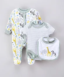 Bonjour BeBe Safari Sleepsuit with Bodysuit and Bib Set - Multicolor