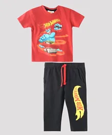 Hot Wheels T-shirt With Full Pant Set - Red