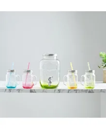HomeBox Cooler Glass Beverage Dispenser with Manson Jar Set - Pack Of 5