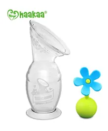 Haakaa Silicone Breast Pump 100ml + Flower Stopper Set - Blue