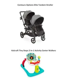 Kolcraft Contours Elite Tandem Stroller and Tiny Steps 2-in-1 Activity Center Walkers - 2 Pieces