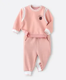 Babyqlo Cookie Bear Sweatshirt with Joggers Set - Pink