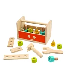 صندوق أدوات روبوت خشبي متعدد الألوان من بلان تويز - 16 قطعة