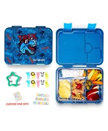 Eazy Kids 4 & 6 Convertible Bento Lunch Box with Sandwich Cutter Set T.Rex - Blue