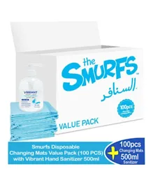Smurfs  Disposable Changing Mats  100 Pieces +  Hand Sanitizer 500ml - Blue
